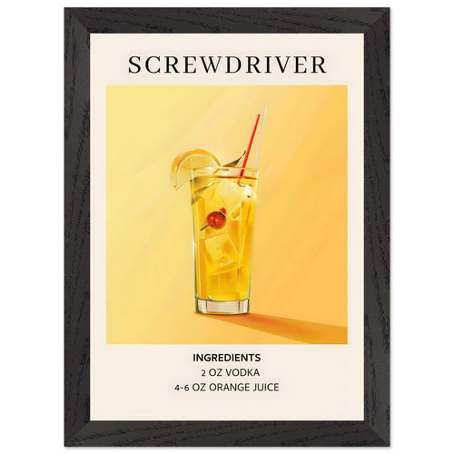 Artfulprints Poster met Lijst Screwdriver cocktail - Ingrediënten   - A4 21x29.7 cm - Geel