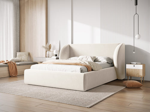 Micadoni Opbergbed met hoofdeinde Miley 180x200cm, flueel, lichtbeige - 230x227x100cm