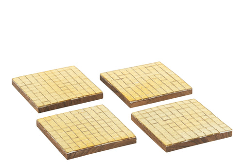 J-Line onderzetter Mozaïek - glas - goud - doos van 4