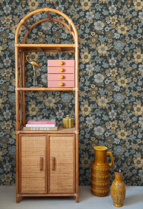 ESTAhome behang retro bloemen donkerblauw - 50 x 900 cm - 131527 - vtwonen shop