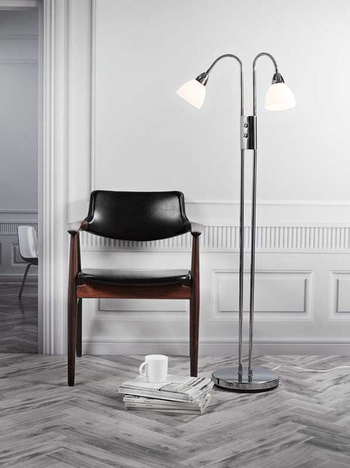 Nordlux Ray Vloerlamp - 2-lichts E14 - Chroom - Dimbaar