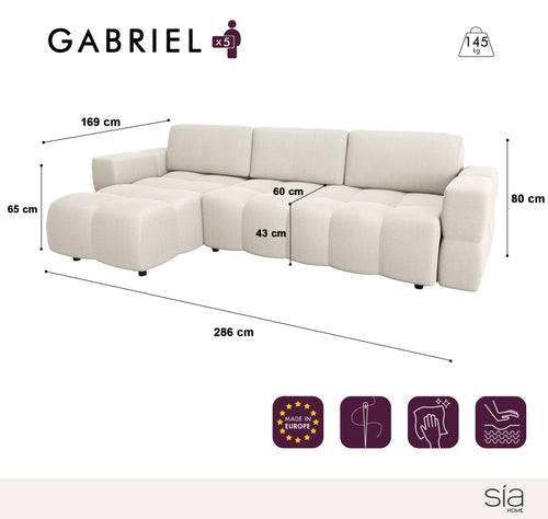 Sia Home - Hoek slaapbanken links GABRIEL - Geweven stof - Antraciet grijs - 286cm - vtwonen shop