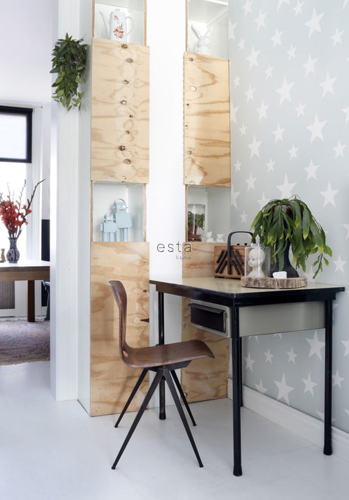 ESTAhome behang grote en kleine sterren mintgroen en wit - 53 cm x 10.05 m - 128865