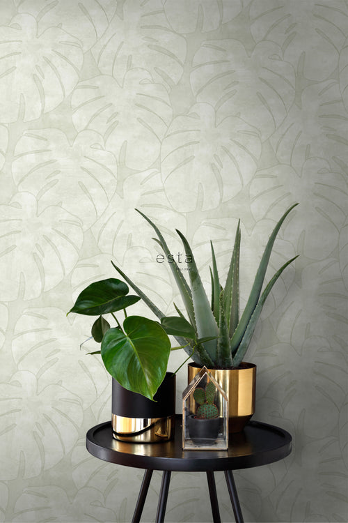 ESTAhome behang monstera bladeren beige - 53 cm x 10.05 m - 139002