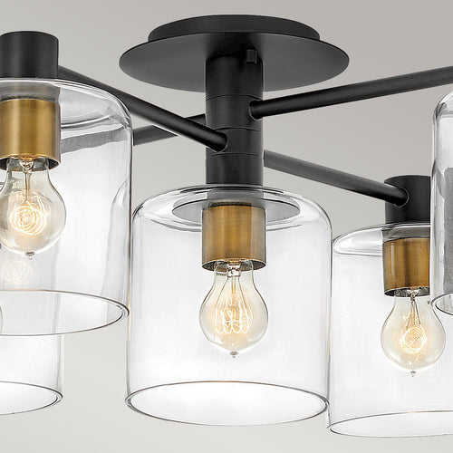 Elstead Hinkley Axel Multi Arm Semi Flush Plafondlamp Zwart met Heritage Brass