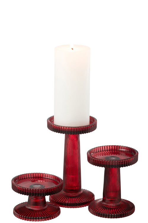J-Line kaarshouder Nelly - glas - rood - 3 stuks