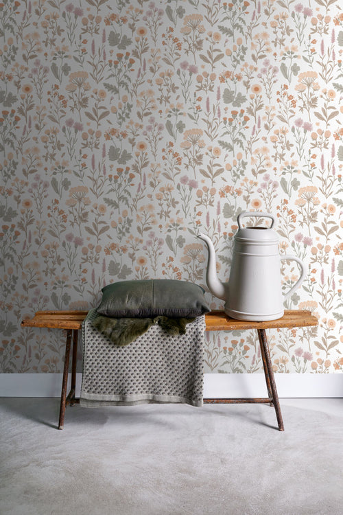 Sanders & Sanders behang veldbloemen lichtpaars, terracotta, geel en groen - 50 x 900 cm - 935383