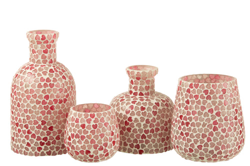 J-Line vaas Hart Mozaiek - glas - roze - large - Ø 10.5 cm