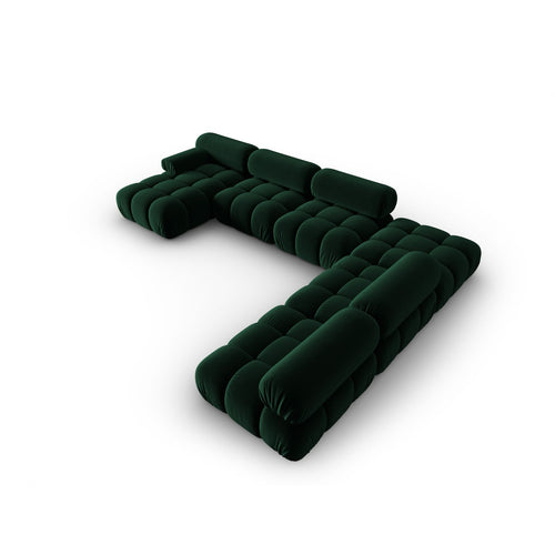 Cosmopolitan Design - Modulaire panoramische hoekbank rechts Cortina 7-zits, flueel flessengroen - 282x376x70cm