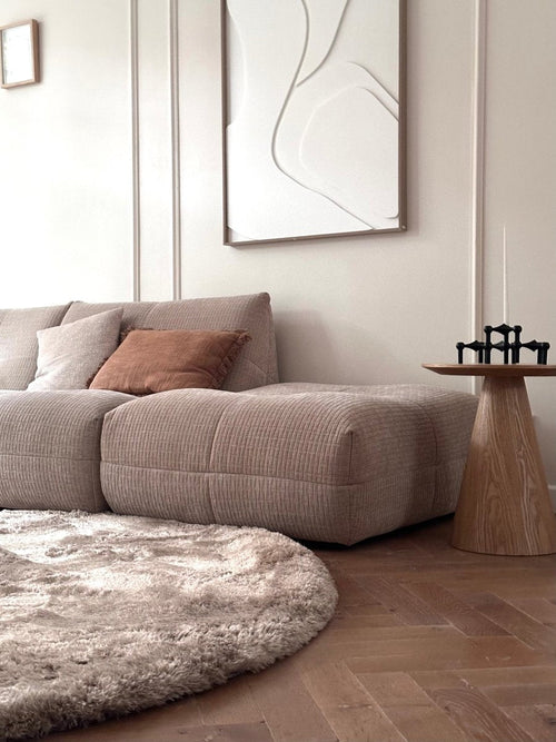Rond hoogpolig vloerkleed Odelia stone - Interieur05