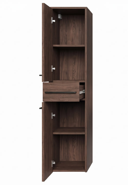 Badplaats Badkamerkast Florence 30 x 35 x 130 cm – Walnoot Bruin – Hangende Kolomkast met 2 Deuren en 1 Lade