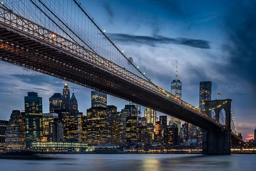 Sanders & Sanders fotobehang New York skyline blauw, geel en grijs - 375 x 270 cm - 601026