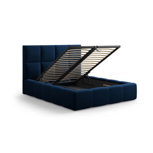 Cosmopolitan Design - Opbergbed met hoofdeinde Livigno 200x160cm flueel koningsblauw - 230x185x125cm