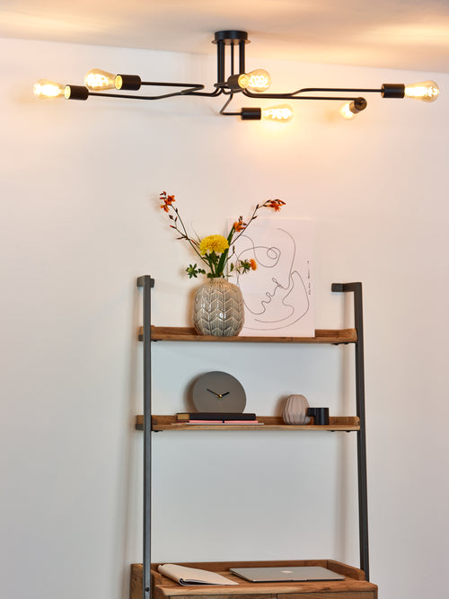 Lucide plafonnière LESTER - 6xE27 - Zwart