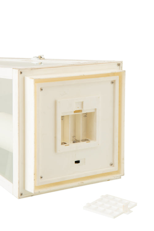 J-Line lantaarn + kaars - glas - wit - large - LED lichtjes