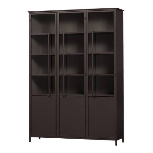 WOOOD xl 3-deurs vitrinekast Exhibit - Metaal - Donkerbruin - 200x140x42