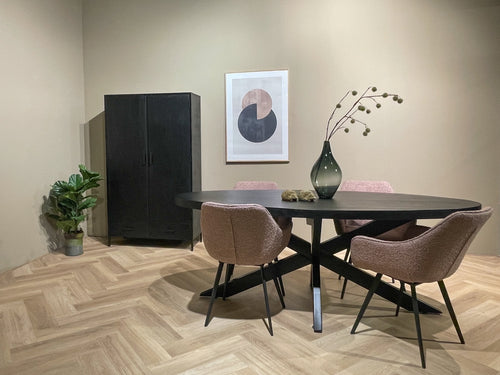 Livingfurn eetkamertafel Ovaal - mangohout - 210 cm - zwart