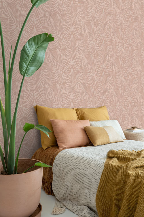 ESTAhome behang palmbladeren zacht roze - 53 cm x 10.05 m - 139432