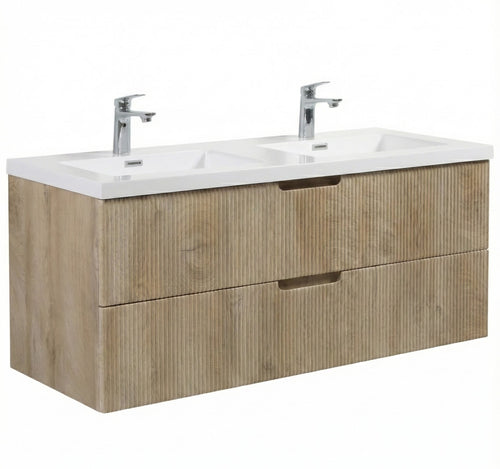 Badplaats Badkamermeubel Set Thermis 120cm – Licht Eiken – Badmeubel met Dubbele Wastafel