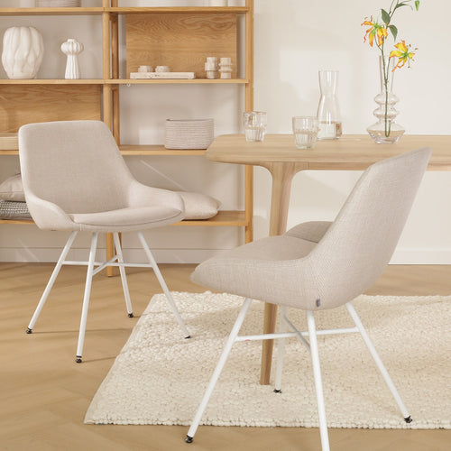 Nolon Noa-Isa Eetkamerstoel Beige - Stof - Wit Onderstel - vtwonen shop