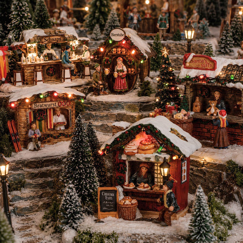 Luville Kerstdorp Miniatuur Kaneelbroodjeskraam - Kerstversiering voor Kerstdorp met Verlichting - Kerst Decoratie Binnen - Werkt op Batterijen - L12