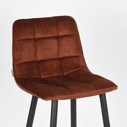 LABEL51 Barstoel Jelt - Bruin Velvet - Zithoogte 65cm - Set van 2