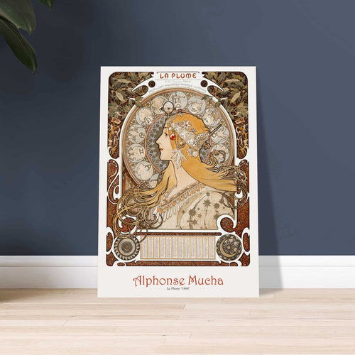 Artfulprints Poster met Lijst Alphonse Mucha - La plume   - 70x100 cm - Bruin
