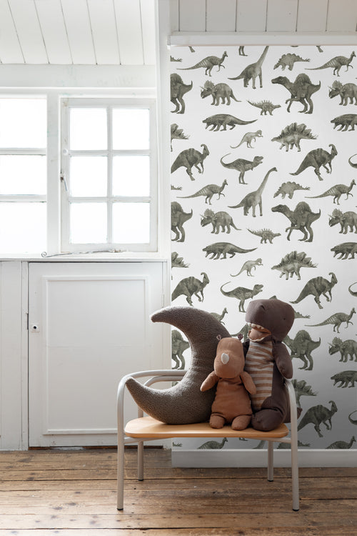 ESTAhome behang dinosaurussen groen grijs - 50 x 900 cm - 131199