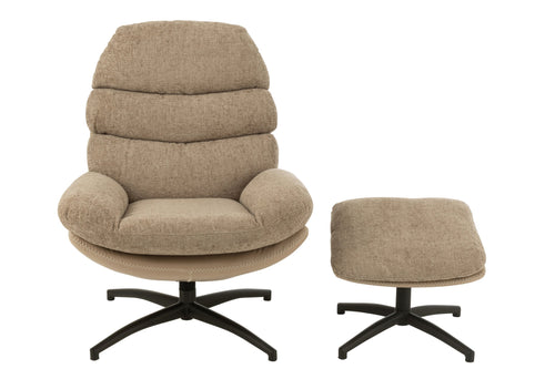 J-Line zetel Relax + Voetbank - metaal/multiplex - donkergrijs/zwart