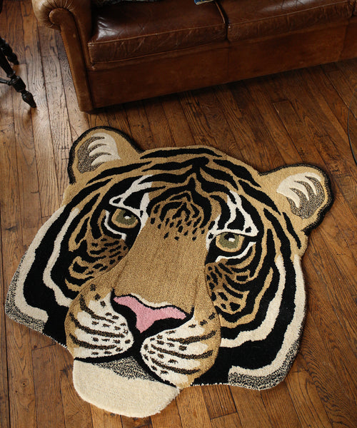 Doing Goods Rajah Tijger Dierenkop Vloerkleed - Groot 101 x 100 x 2 cm - 100% wol - vtwonen shop