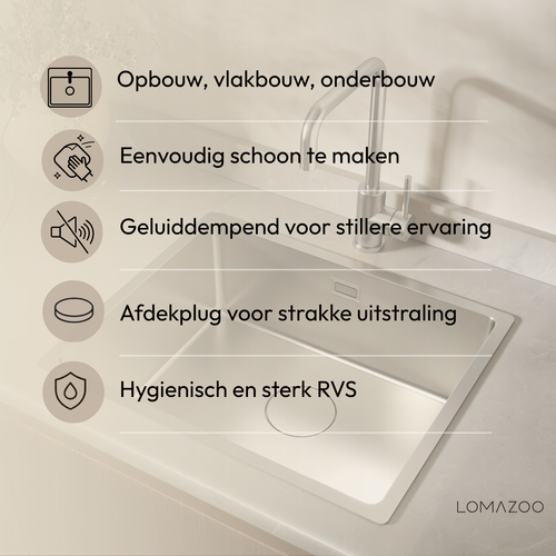 LOMAZOO spoelbak Nexion - RVS - chroom - 50 x 40 cm