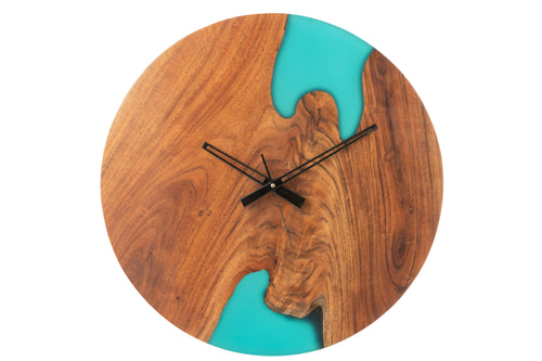 J-Line klok Modern Acacia - hout/epoxyhars - naturel/blauw - vtwonen shop