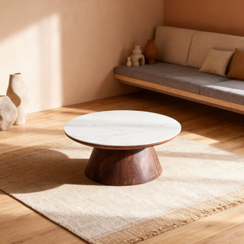 Giga Meubel Salontafel Alba - Rond Walnoot Hout/Keramisch - 80x80x35cm - vtwonen shop