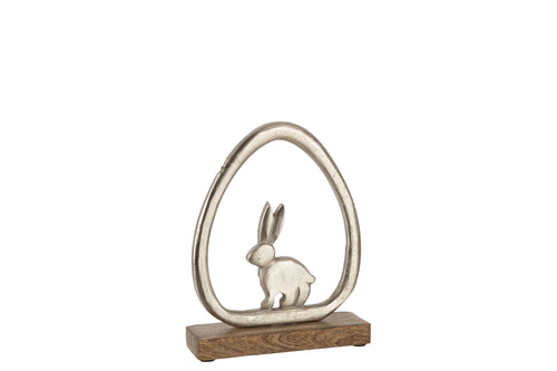 J-Line decoratie Konijn Ei - hout/ijzer - zilver/naturel - paasdecoratie