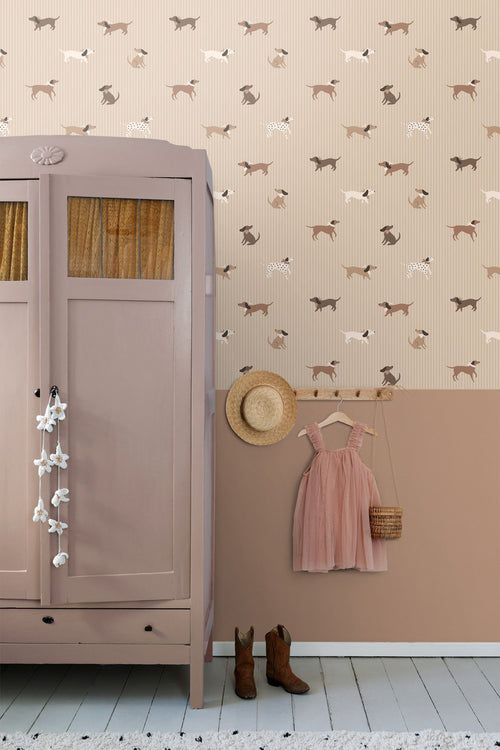ESTAhome behang honden beige en bruin - 50 x 900 cm - 131901