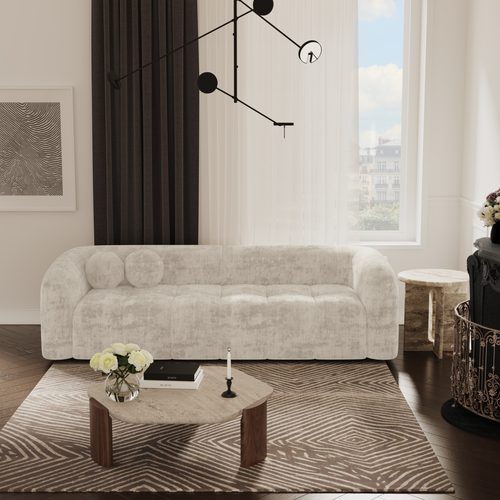 Sia Home - Rechte bank HAUSSMANN - Fluweel - Crème - 226cm