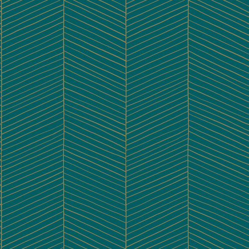 ESTAhome behang visgraat-motief smaragd groen en goud - 53 cm x 10.05 m - 139200