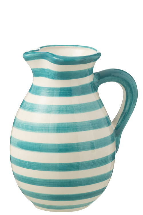 J-Line kruik Granada Stripes - keramiek - wit/aqua - large