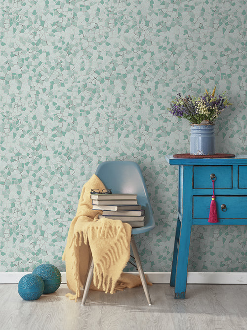 Sanders & Sanders behang mozaiek tegels blauwgroen - 53 cm x 10 m - 640013 - vtwonen shop