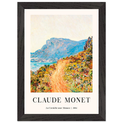 Artfulprints Poster met Lijst Claude Monet - La Corniche near Monaco   - A4 21x29.7 cm - Meerkleurig