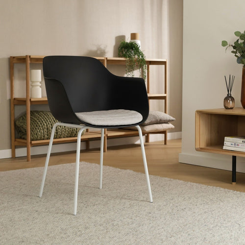 Nolon Nora-Liz Eetkamerstoel Zwart - Beige Kussen - Witte Poten - vtwonen shop