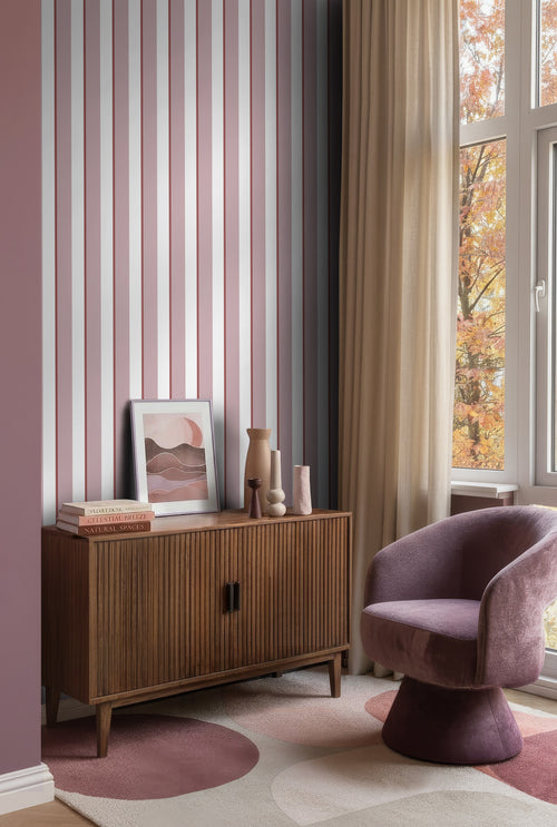 ESTAhome behang strepen mauve paars en wit - 50 x 900 cm - 131908