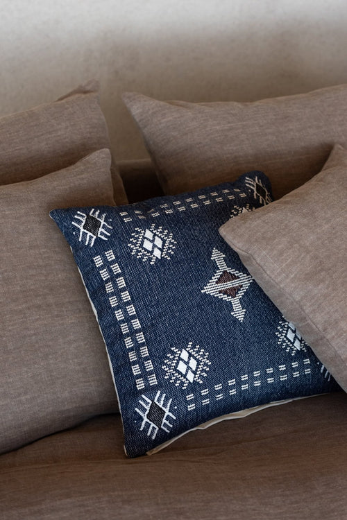 J-Line kussen Vierkant Etnische Motieven - katoen - donkerblauw/wit