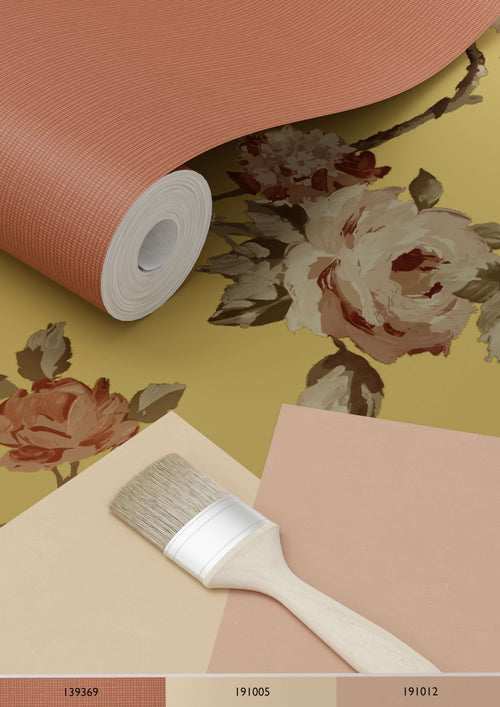 ESTAhome behang vintage bloemen goud en terracotta roze - 53 cm x 10.05 m - 139762