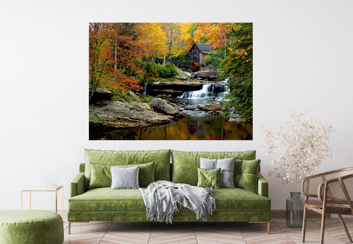 Sanders & Sanders fotobehang bosrijk landschap groen, geel en oranje - 127 x 180 cm - 601165