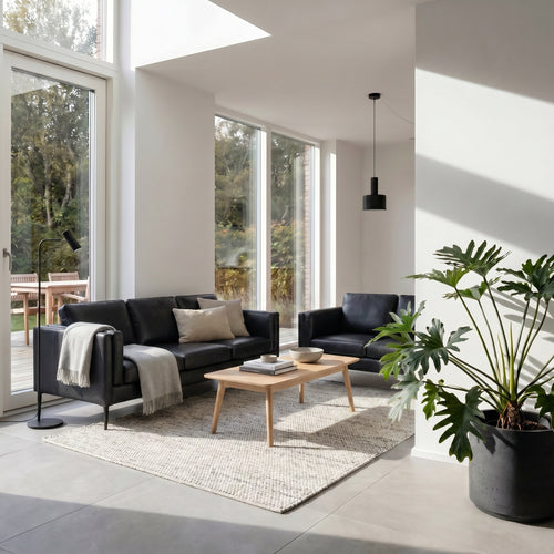 Furnhouse 3-zitsbank Valencia - Zwart - Leer - 88x220x83