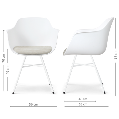 Nolon Noa-Liz eetkamerstoel wit met naturelbeige zitkussen - wit onderstel