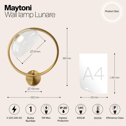 Maytoni - Wandlamp Lunare - Messing - Ø32 - vtwonen shop