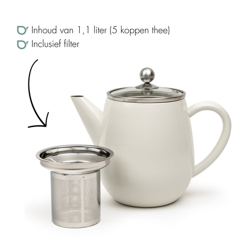 Bredemeijer - Dubbelwandige theepot Eva - 1,1 liter - Wit - Met filter