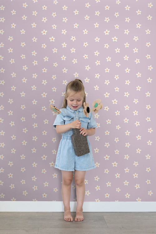 ESTAhome behang madeliefjes lila paars - 53 cm x 10.05 m - 131114 - vtwonen shop